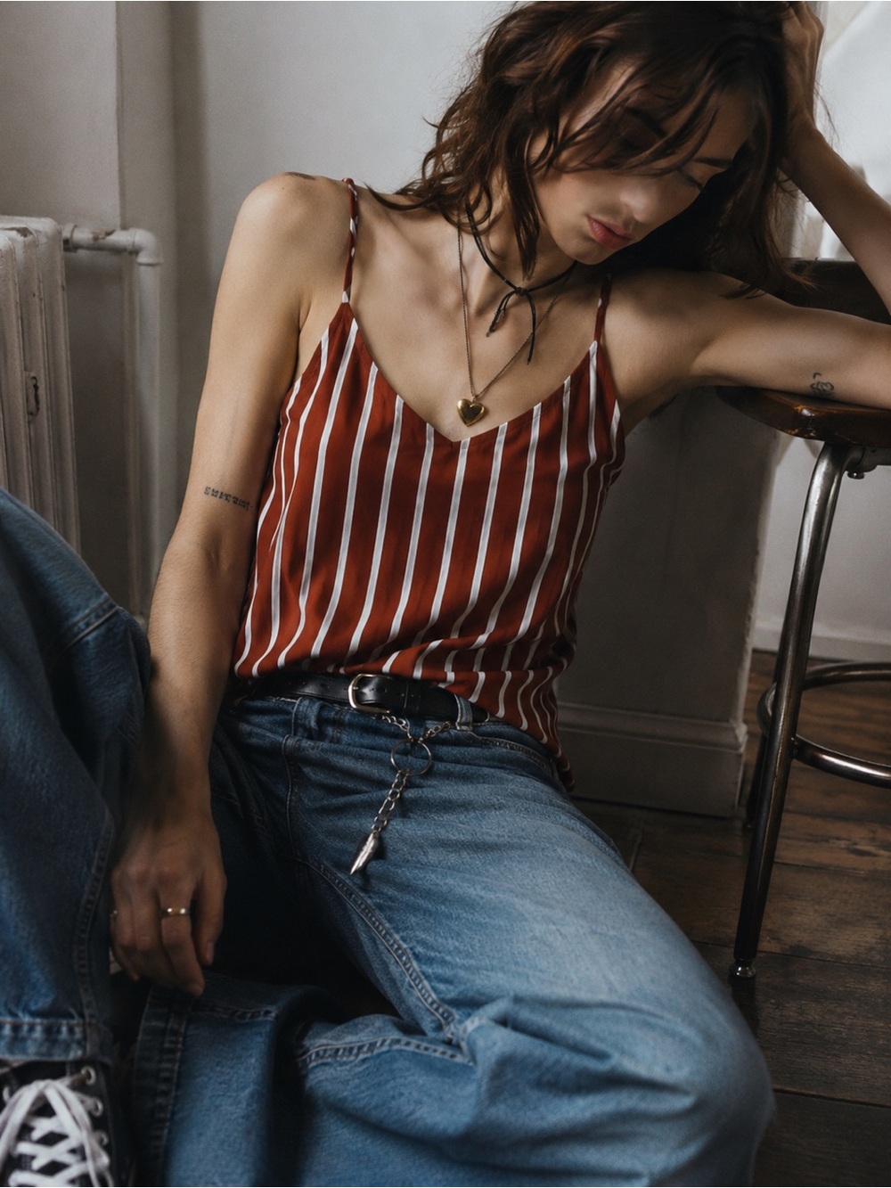 A New Day Striped Rust and White Spaghetti Strap Tank Women's Size XL